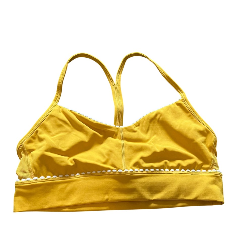 Alala Mustard Yellow Pom Pom Trim Racerback Sports Bra Size S Mesh Back